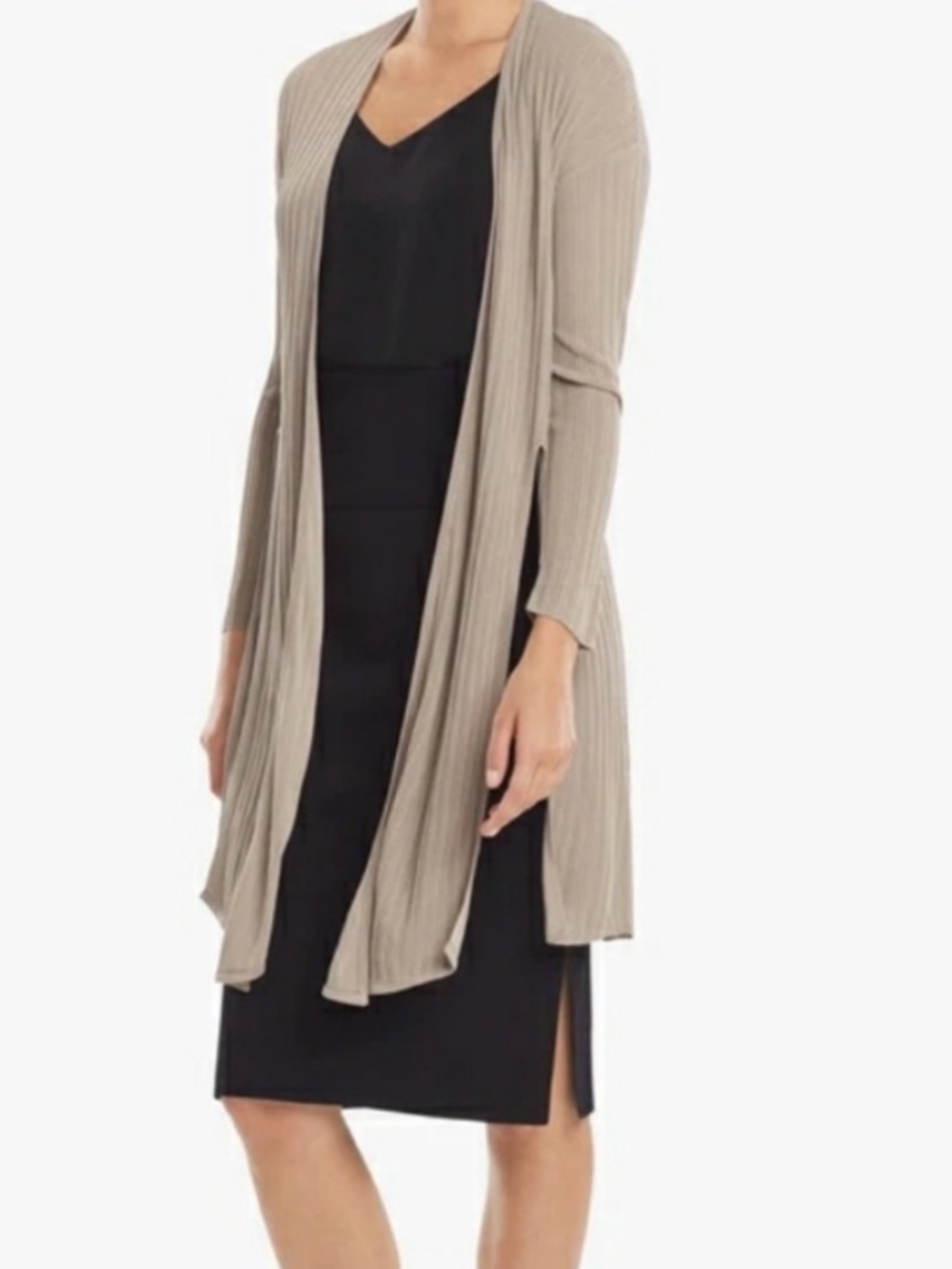 MM Lafleur Graham Duster Open Cardigan Ribbed  Large Tan Beige
